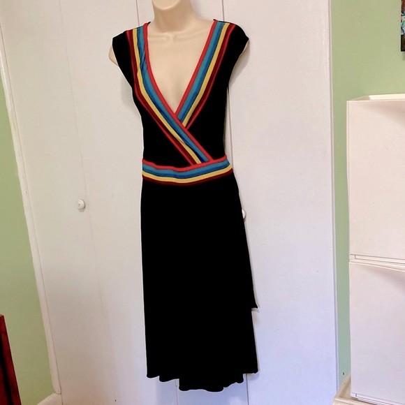 RAINBOW Knit Dress Black Multicolor Stripe Sleeveless by Catherine Malandrino XL - Picture 2 of 15